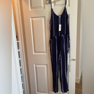Blue, white striped jumpsuit